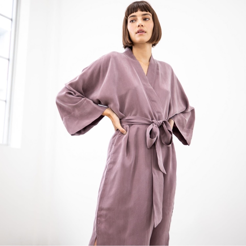NiLuu Vegan Silk Kimono Robe in Blush Purple ONE SIZE NO WAIST TIE